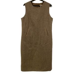 HB II by Harve Benard Vintage Brown Wool Tweed Sleeveless Midi Dress Size 14